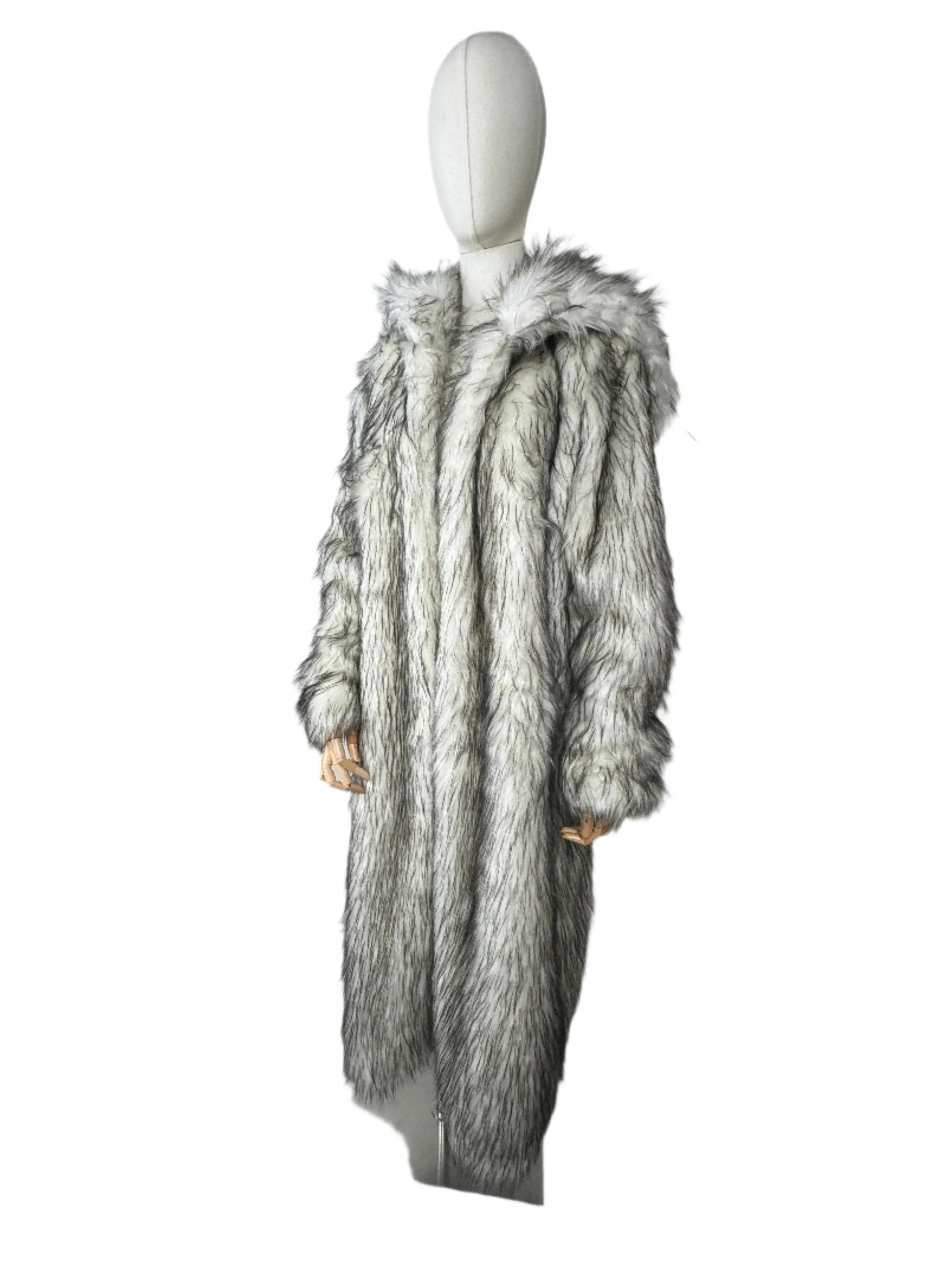 White & Black Faux Fur Coat 1980s