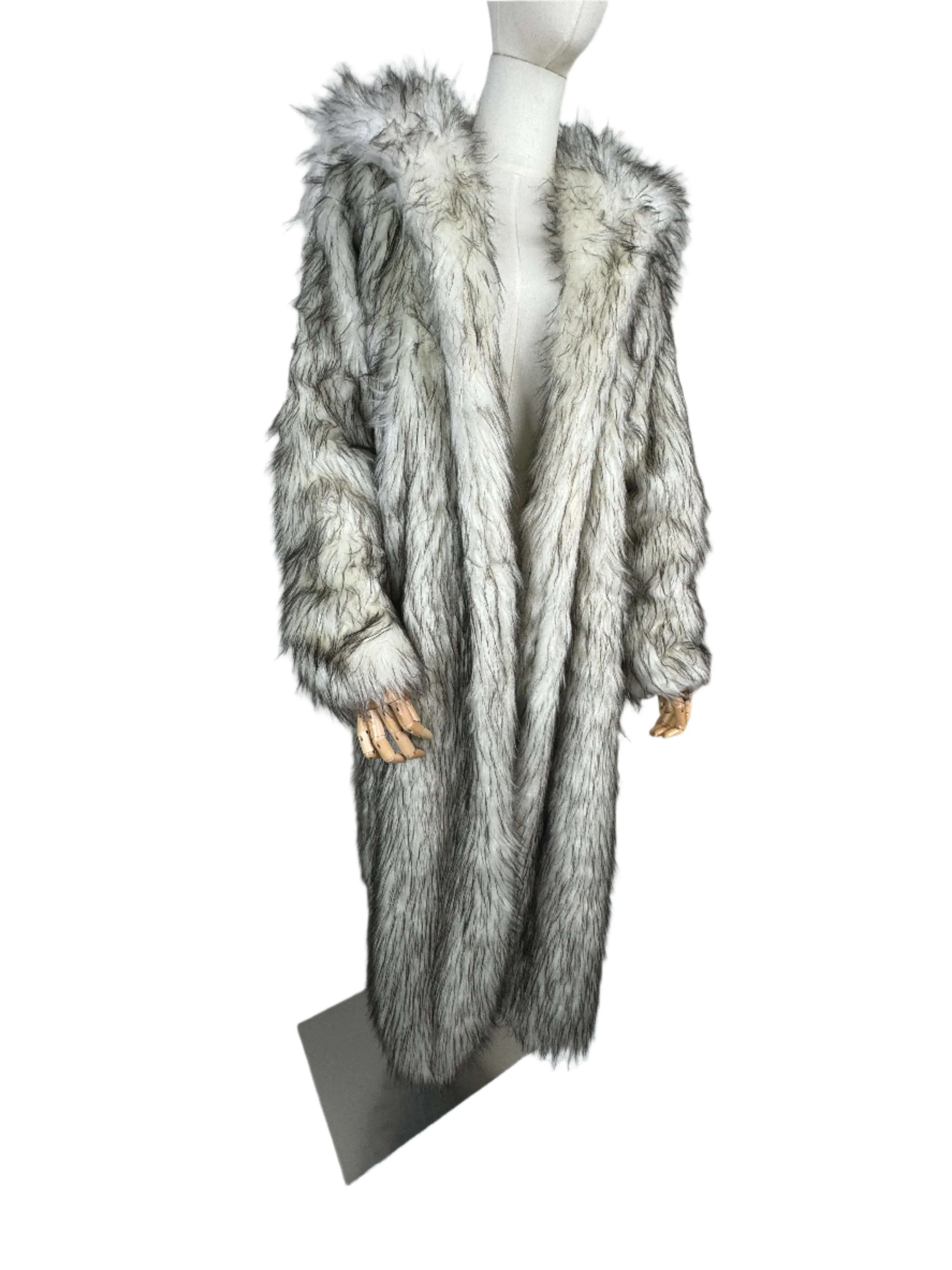 White & Black Faux Fur Coat 1980s