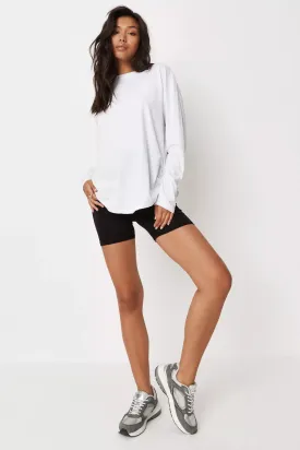 White Jersey Long Sleeve Oversized Basic T Shirt