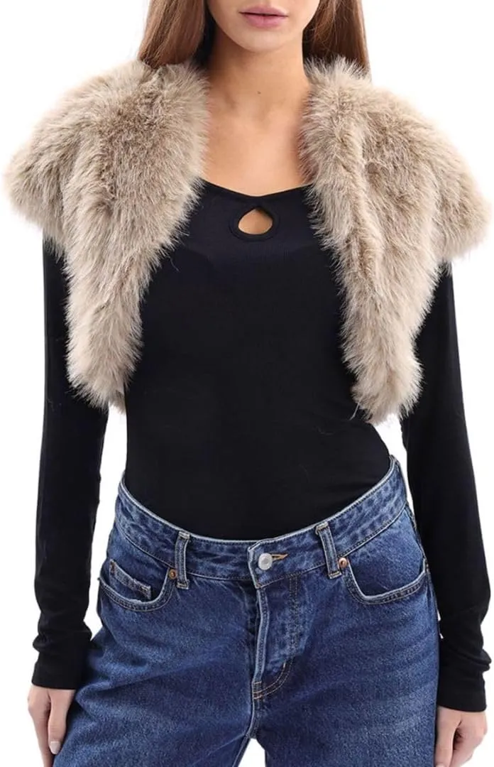 Women's Faux Fur Cap Sleeve Bolero Shrug