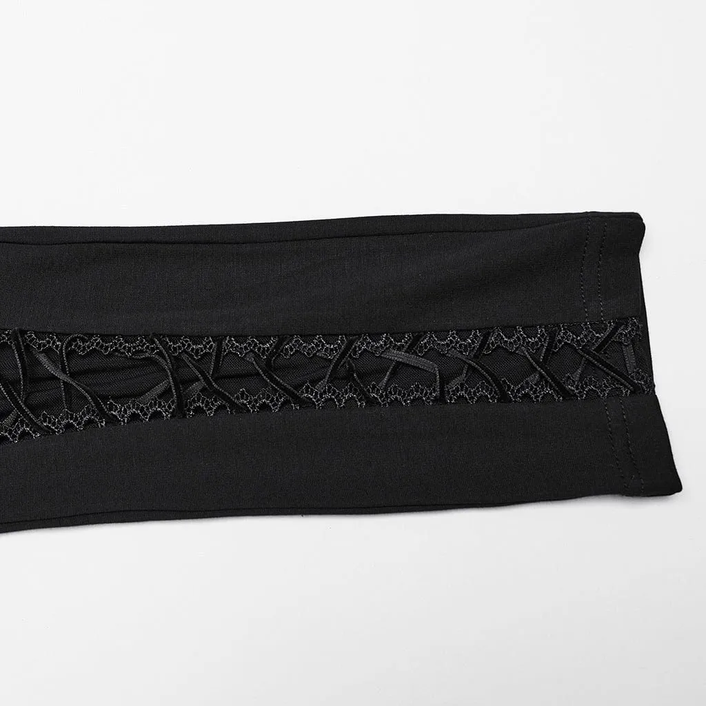 Women's Gothic Floral Embroidered Lace-up Leggings