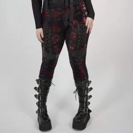 Women's Plus Size Gothic Black and Red Grungy Checked Velvet Leggings