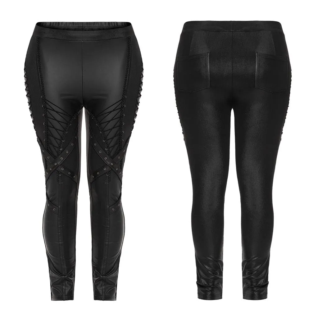 Women's Plus Size Punk Strappy Eyelets Straps Leggings