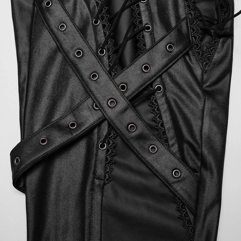 Women's Plus Size Punk Strappy Eyelets Straps Leggings