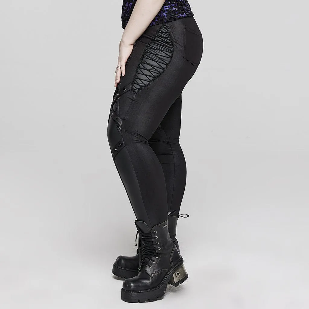 Women's Plus Size Punk Strappy Eyelets Straps Leggings
