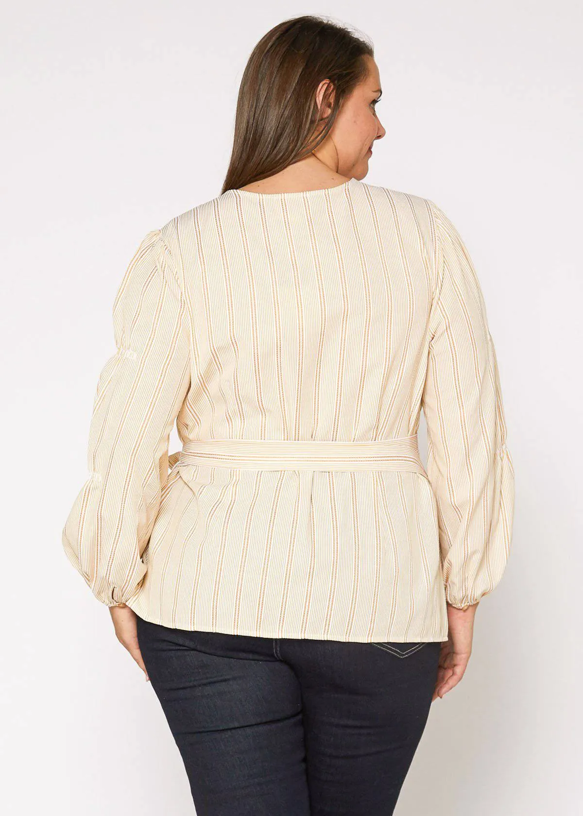 Women's Plus Size Stripe Wrap Blouse In Yellow