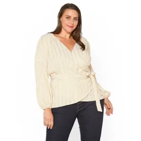 Women's Plus Size Stripe Wrap Blouse In Yellow