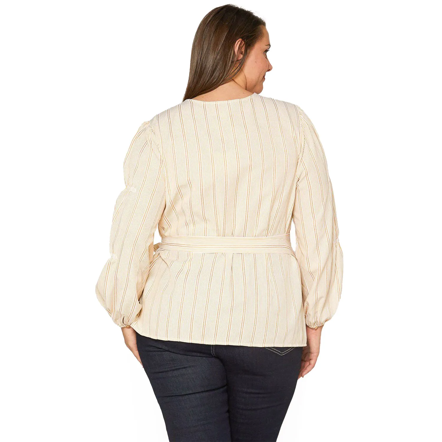 Women's Plus Size Stripe Wrap Blouse In Yellow