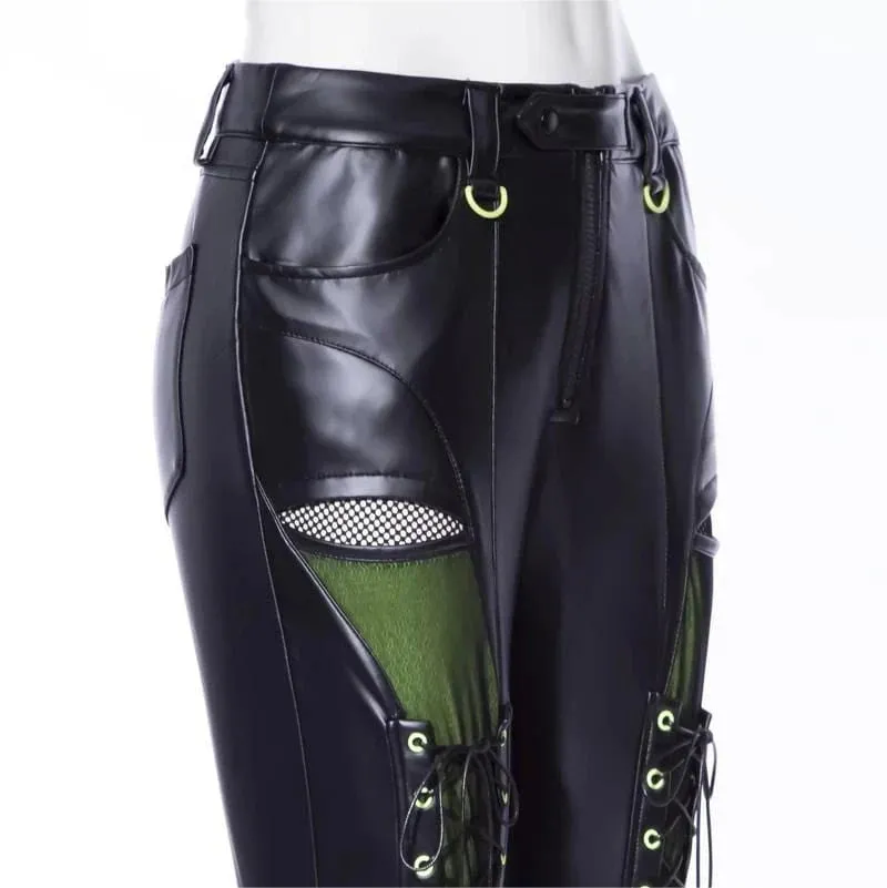 Women's Punk Contrast Color Faux Leather Leggings