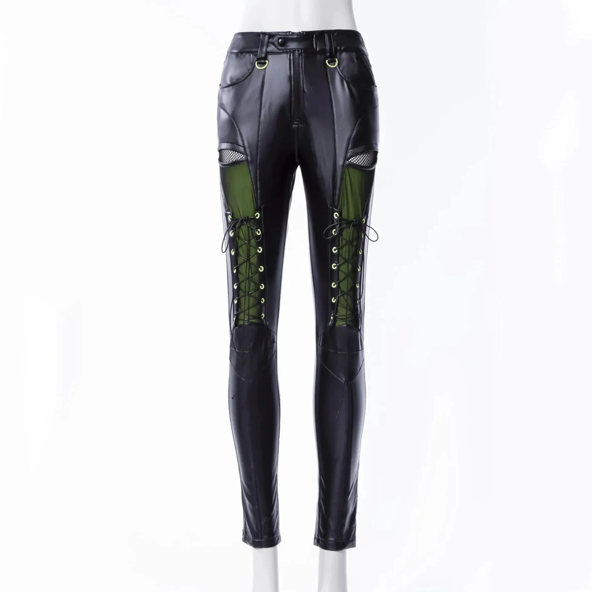 Women's Punk Contrast Color Faux Leather Leggings