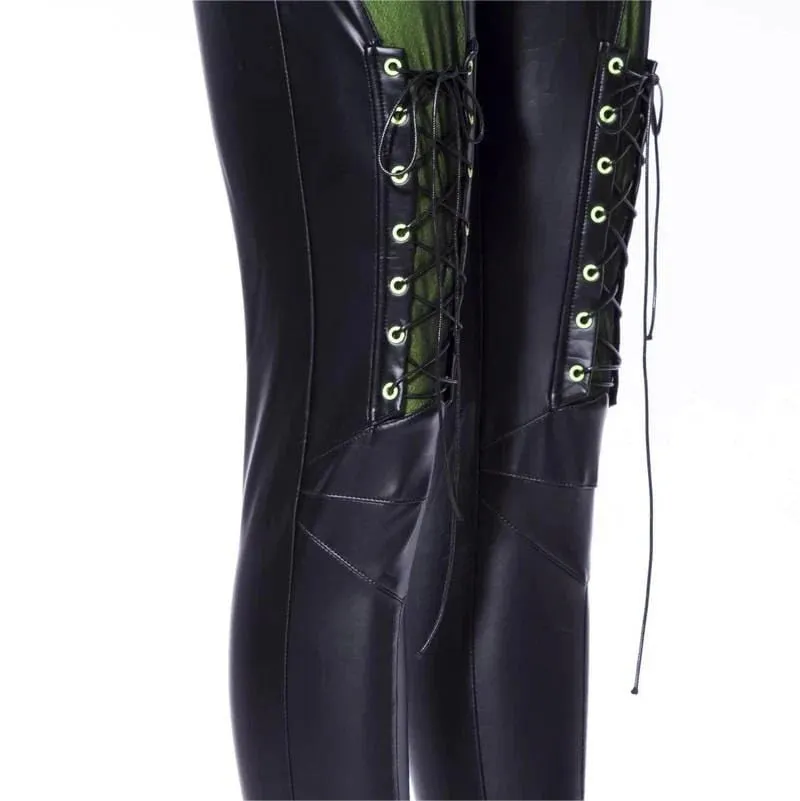 Women's Punk Contrast Color Faux Leather Leggings