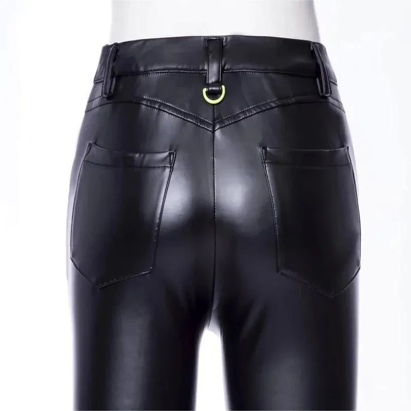 Women's Punk Contrast Color Faux Leather Leggings