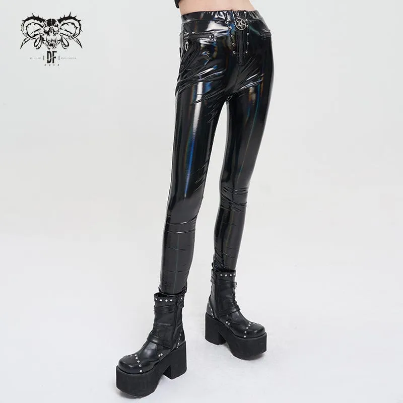 Women's Punk Faux Patent Leather Star Zipper Leggings