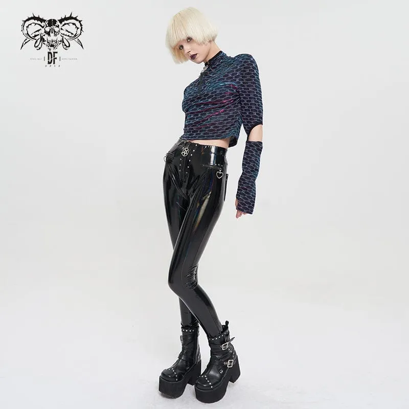 Women's Punk Faux Patent Leather Star Zipper Leggings