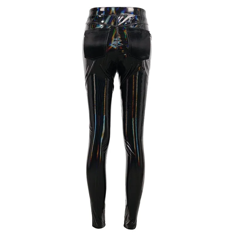 Women's Punk Faux Patent Leather Star Zipper Leggings