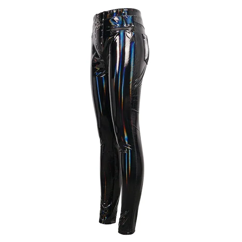 Women's Punk Faux Patent Leather Star Zipper Leggings