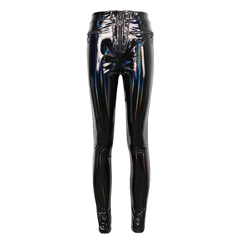 Women's Punk Faux Patent Leather Star Zipper Leggings