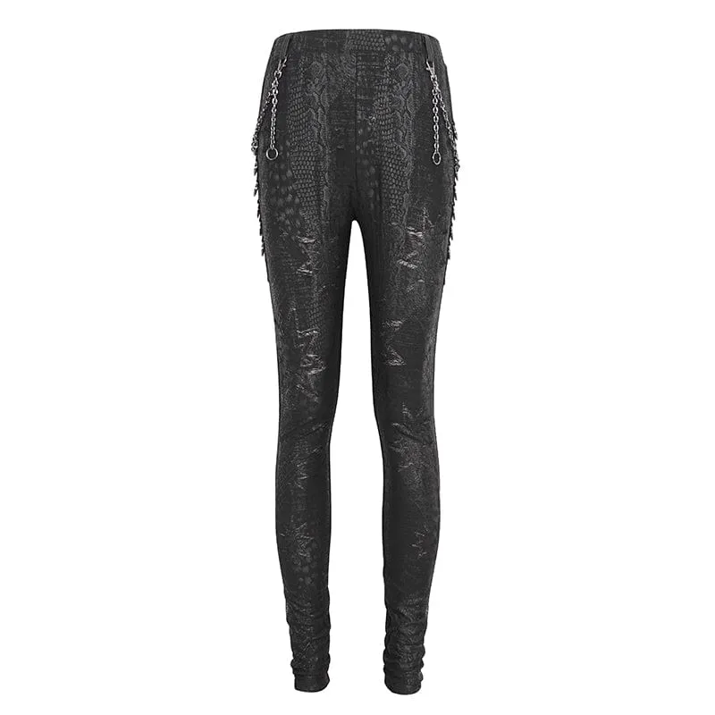 Women's Punk Jacquard Chain Ring Sides Leggings