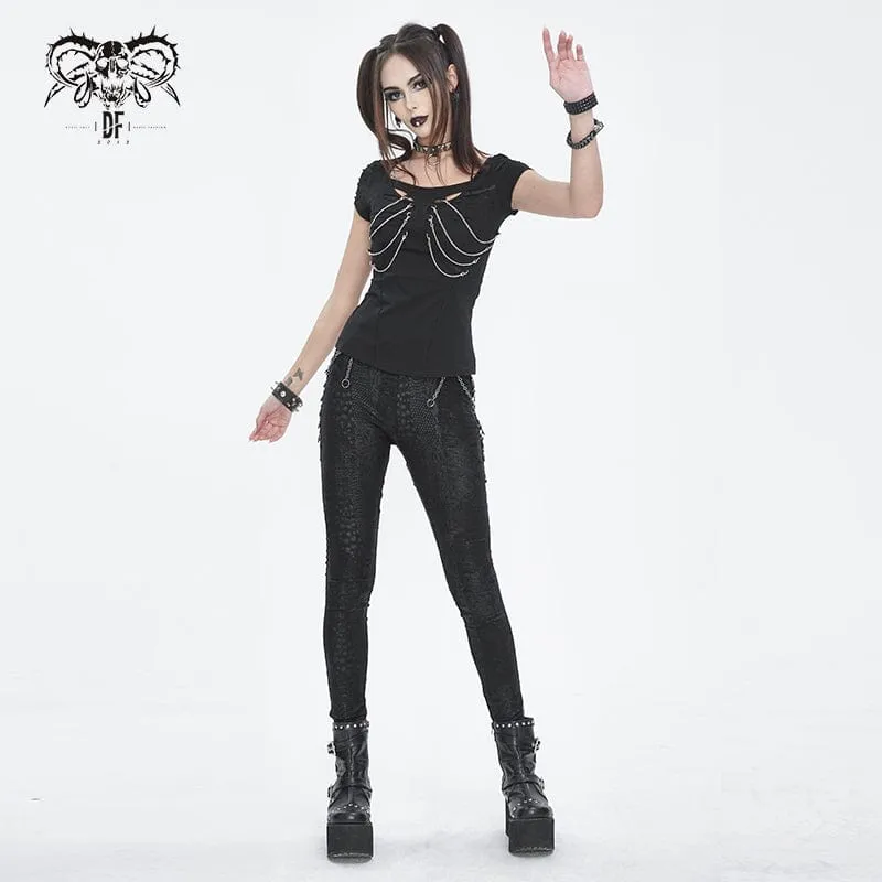 Women's Punk Jacquard Chain Ring Sides Leggings