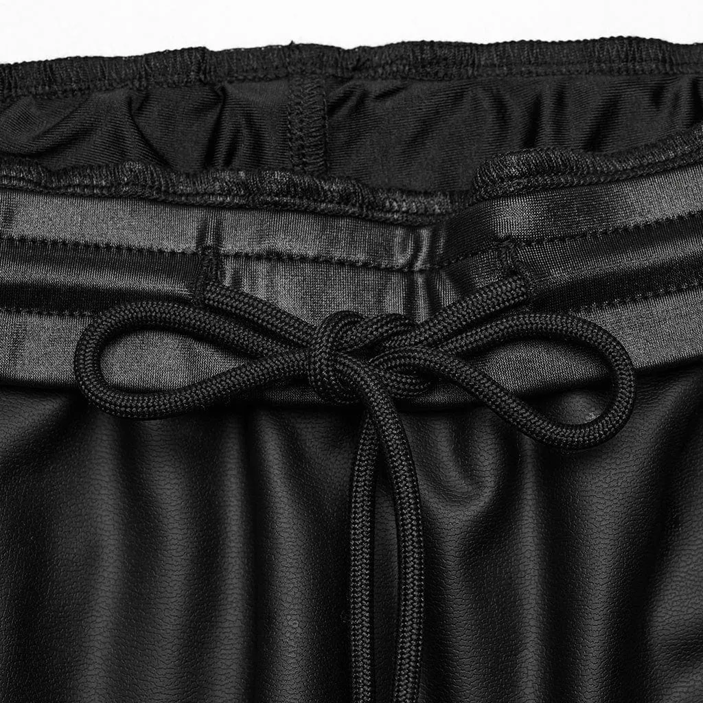 Women's Punk Lace-up Lace Splice Faux Leather Leggings