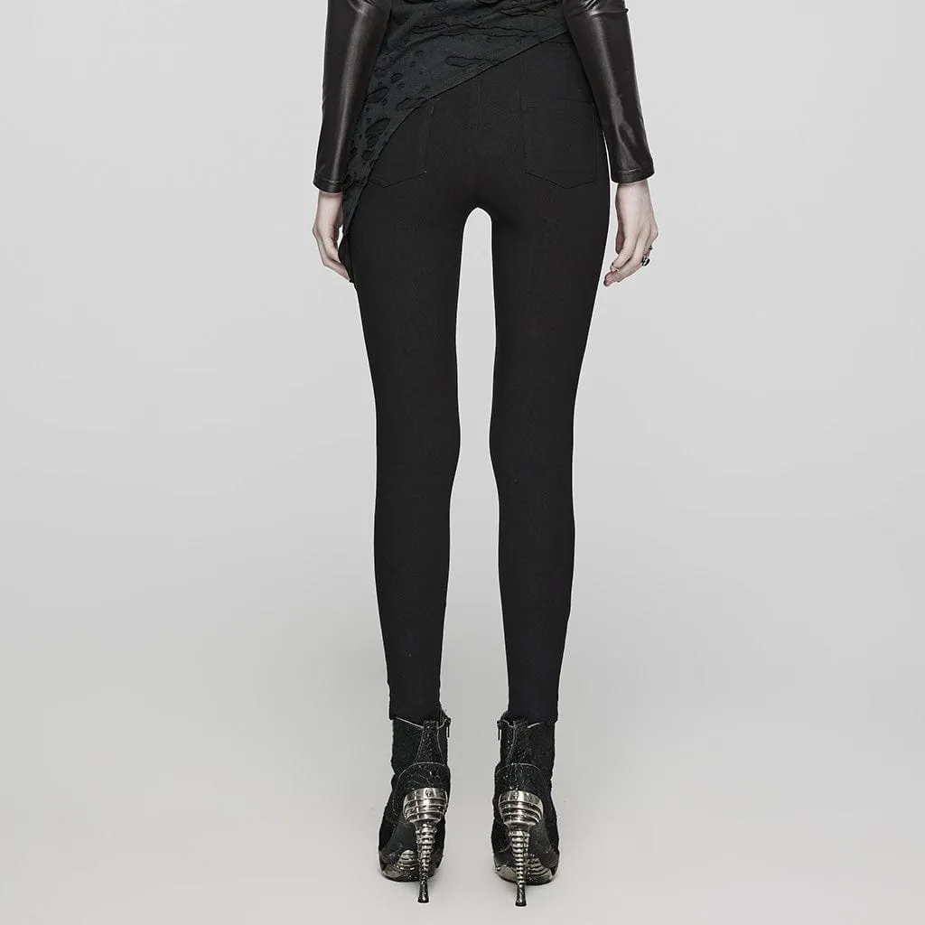 Women's Punk Mesh Strappy Stud Leggings