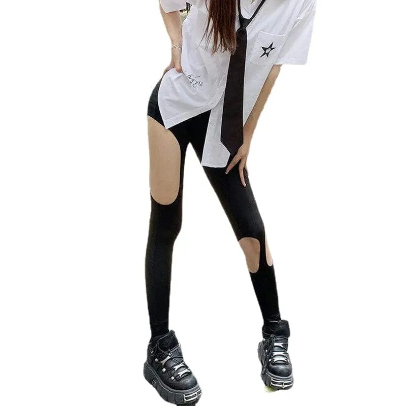 Women's Punk Slim Fitted Cutout Leggings