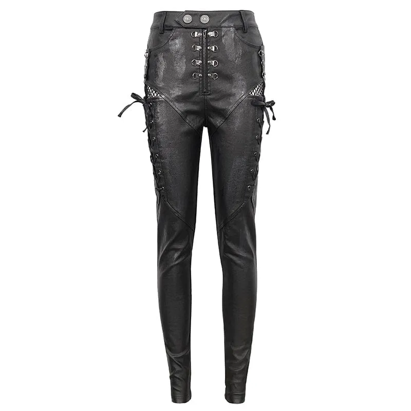 Women's Punk Strappy Mesh Splice Leggings
