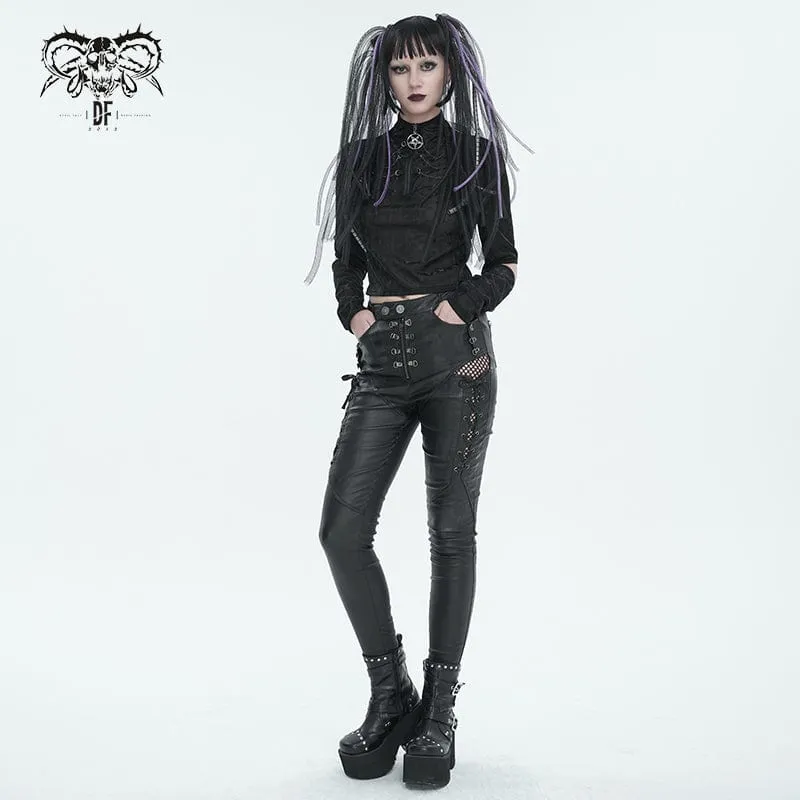 Women's Punk Strappy Mesh Splice Leggings