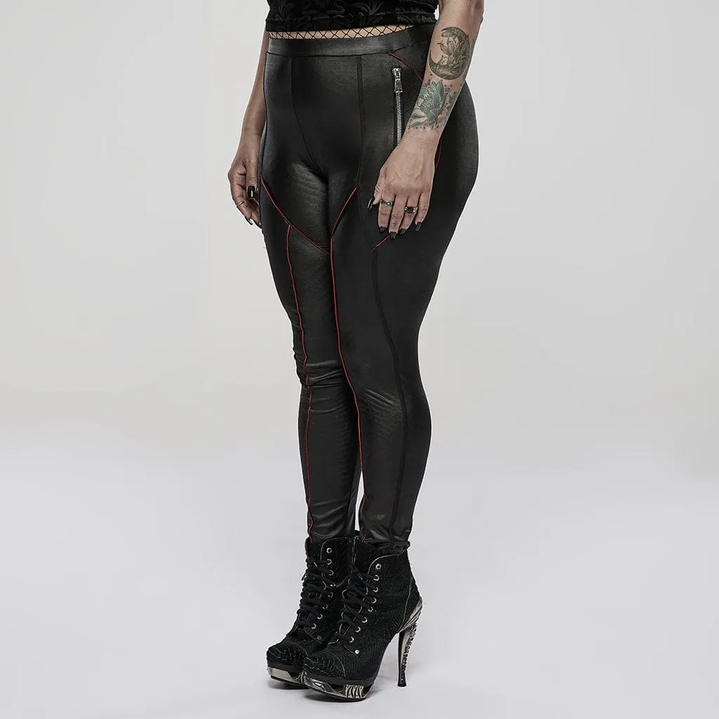 Women's Punk Zip Faux Leather Leggings