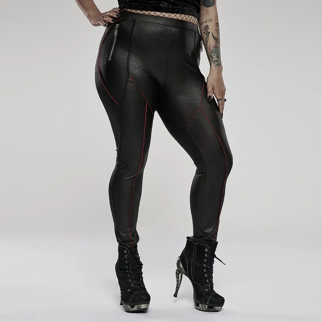 Women's Punk Zip Faux Leather Leggings