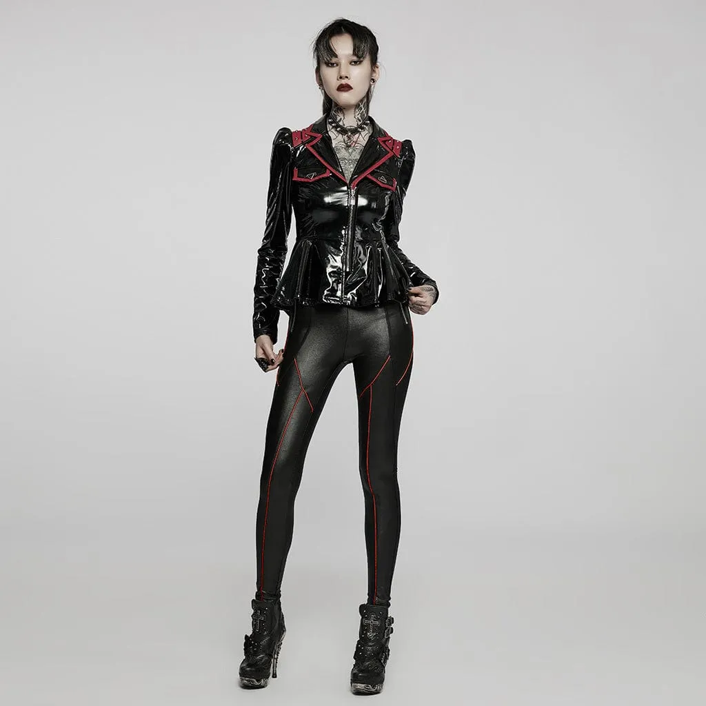 Women's Punk Zip Faux Leather Leggings