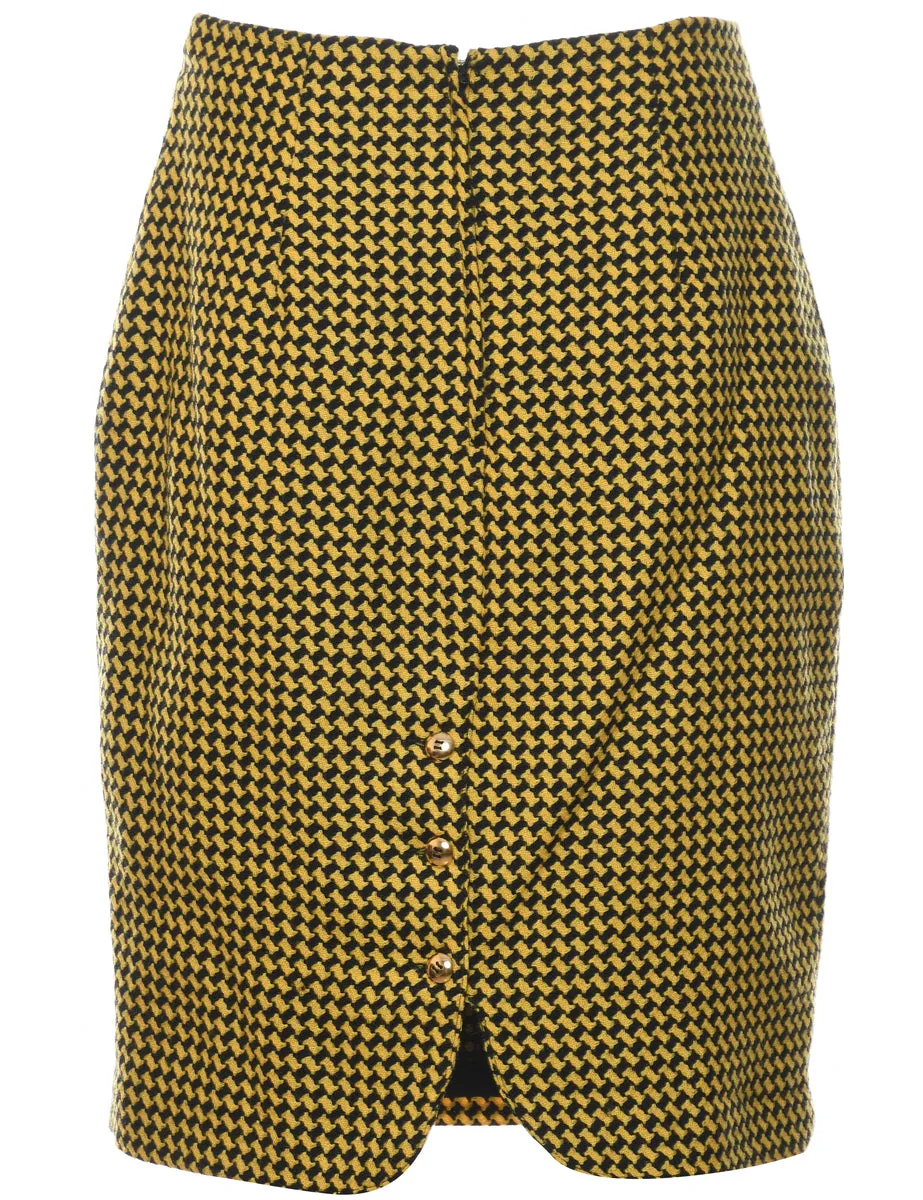 Wool Checked Pencil Skirt - S