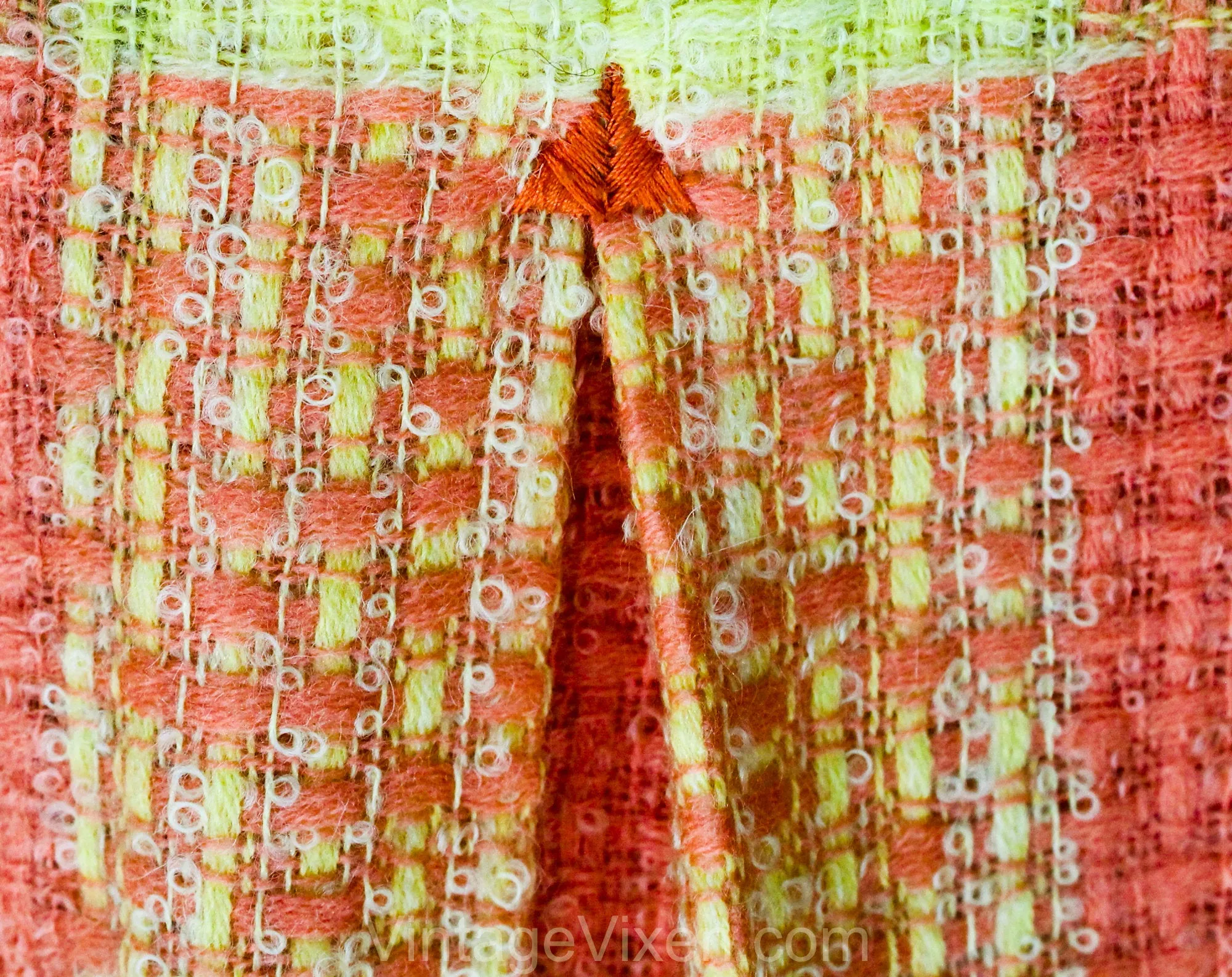 XXXS 60s Boucle Tweed Pencil Skirt - Melon Orange & Yellow Wool - 1960s Office Secretary - less than Size 000 - Waist 21.5 - NWT Deadstock