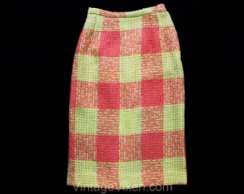 XXXS 60s Boucle Tweed Pencil Skirt - Melon Orange & Yellow Wool - 1960s Office Secretary - less than Size 000 - Waist 21.5 - NWT Deadstock