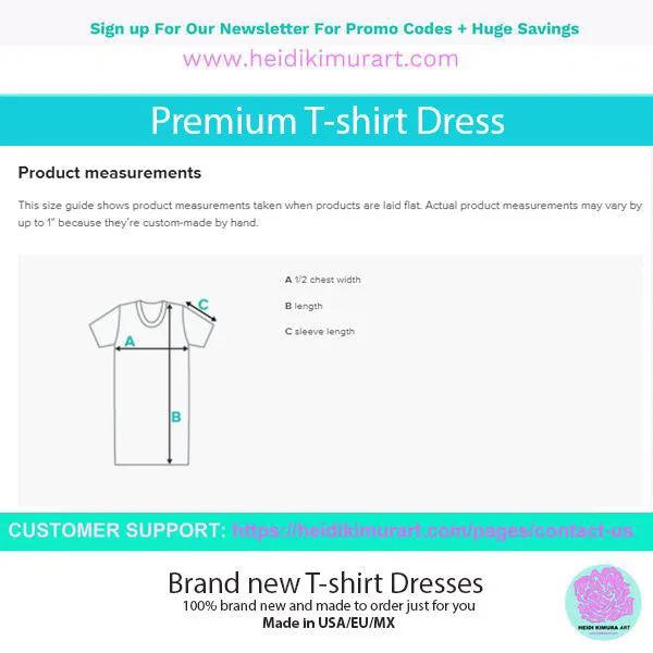 Yellow Blue Wavy T-shirt Dress, Waves Abstract Print Women's Short Sleeves Dress-Made in USA/EU/MX