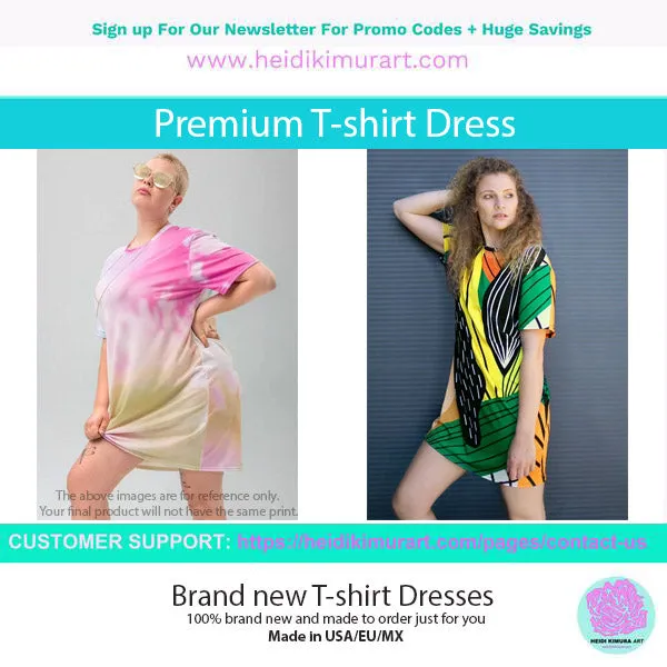 Yellow Blue Wavy T-shirt Dress, Waves Abstract Print Women's Short Sleeves Dress-Made in USA/EU/MX