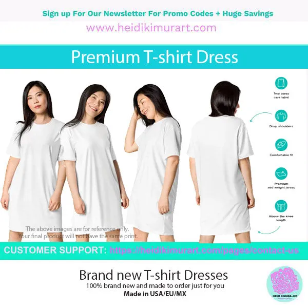 Yellow Blue Wavy T-shirt Dress, Waves Abstract Print Women's Short Sleeves Dress-Made in USA/EU/MX